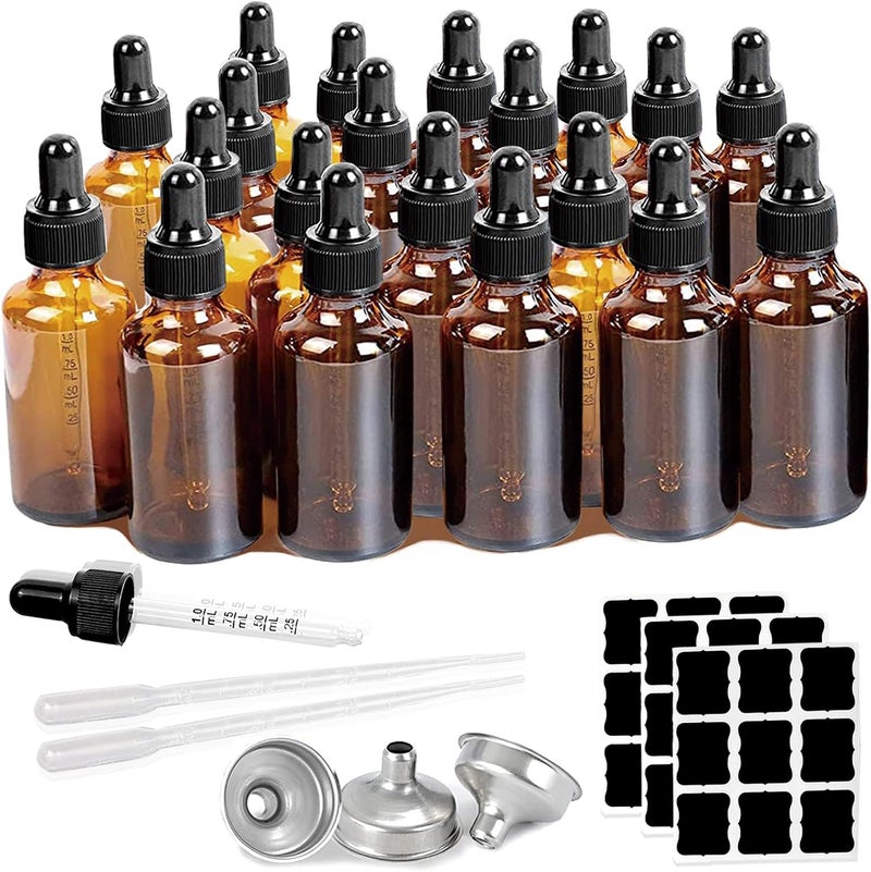 Zsynka 20 Pack,2 Oz Amber Glass Dropper Bottle With Measured Dropper Essential Oil Tincture Bottles,Funnels, Labels,60ml Brown Glass Dispenser Bottle for Oils,Serum,Liquid Medicine Travel Container - Image 1